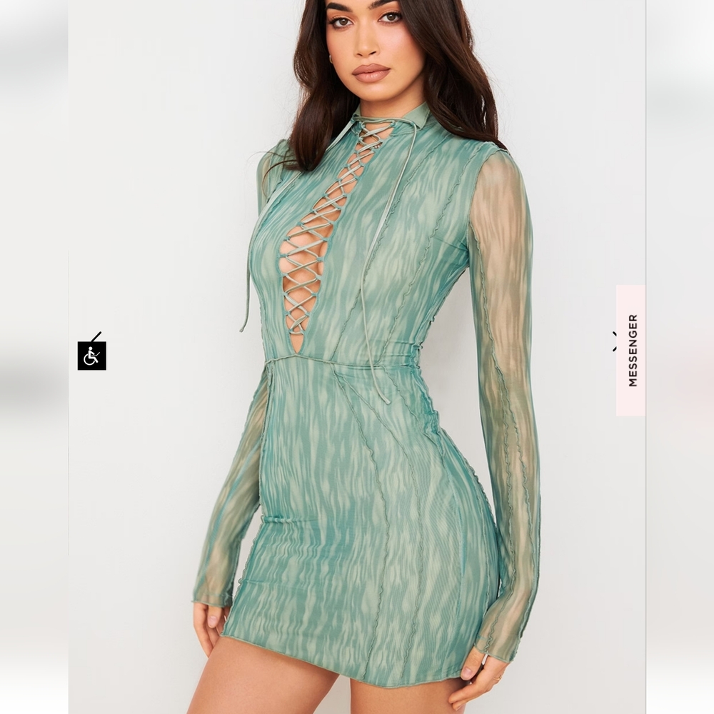 House of CB Dylan Ivy Printed Mesh Lace Up Mini Dress